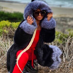 Black & Gray Faux Fur Coat